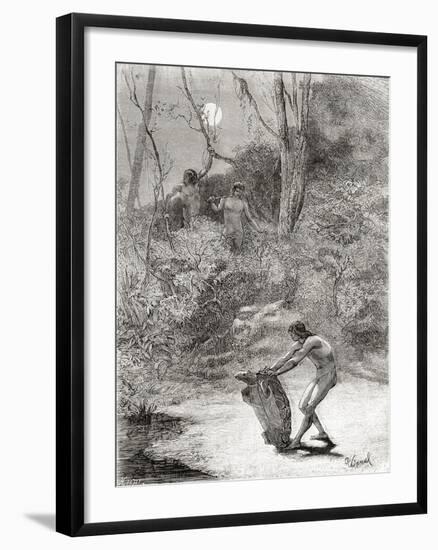 Sunos Indians Hunting Freshwater Turtles in the Napo River, Ecuador-null-Framed Giclee Print