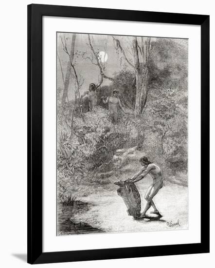 Sunos Indians Hunting Freshwater Turtles in the Napo River, Ecuador-null-Framed Giclee Print