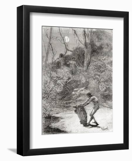 Sunos Indians Hunting Freshwater Turtles in the Napo River, Ecuador-null-Framed Premium Giclee Print