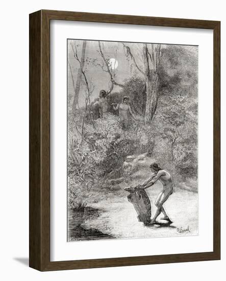 Sunos Indians Hunting Freshwater Turtles in the Napo River, Ecuador-null-Framed Giclee Print