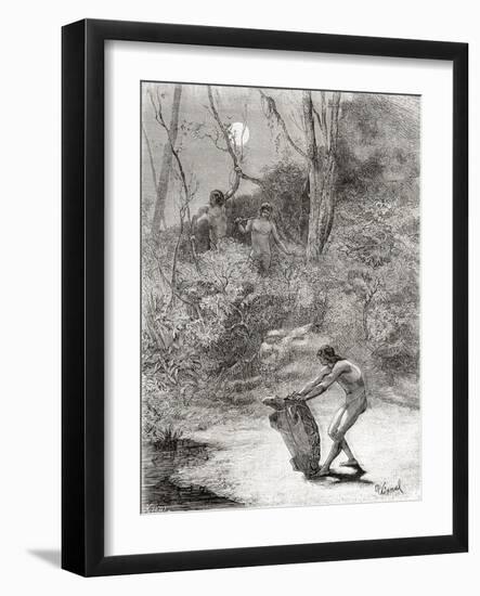 Sunos Indians Hunting Freshwater Turtles in the Napo River, Ecuador-null-Framed Giclee Print