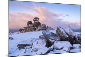 Sunrise Above Covered Rocks at Great Staple Tor, Dartmoor, Devon, England. Winter-Adam Burton-Mounted Photographic Print