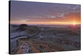 Sunrise and Hadrian's Wall National Trail in Winter-Peter Barritt-Stretched Canvas