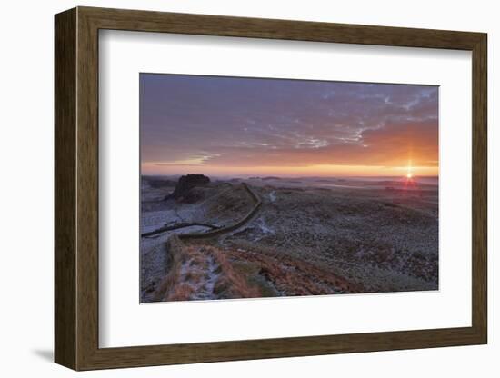 Sunrise and Hadrian's Wall National Trail in Winter-Peter Barritt-Framed Photographic Print