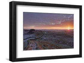 Sunrise and Hadrian's Wall National Trail in Winter-Peter Barritt-Framed Photographic Print