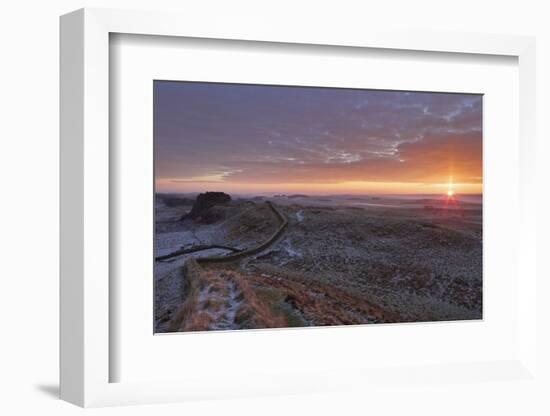 Sunrise and Hadrian's Wall National Trail in Winter-Peter Barritt-Framed Photographic Print