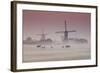 Sunrise and Morning Fog with Silhouetted Windmills and Horses in Field Kinderdijk, Netherlands-Darrell Gulin-Framed Photographic Print