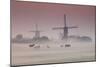 Sunrise and Morning Fog with Silhouetted Windmills and Horses in Field Kinderdijk, Netherlands-Darrell Gulin-Mounted Photographic Print