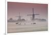 Sunrise and Morning Fog with Silhouetted Windmills and Horses in Field Kinderdijk, Netherlands-Darrell Gulin-Framed Photographic Print