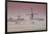 Sunrise and Morning Fog with Silhouetted Windmills and Horses in Field Kinderdijk, Netherlands-Darrell Gulin-Framed Photographic Print