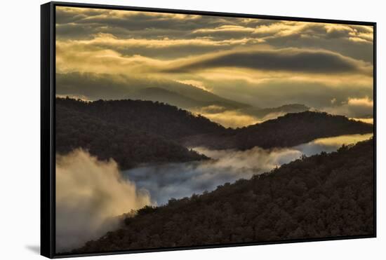 Sunrise and Mountain Mist, North Carolina-Adam Jones-Framed Stretched Canvas