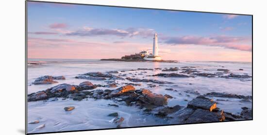 Sunrise and Sea over St Mary's Lighthouse, Whitley Bay, Tyne and Wear-Andy Redhead-Mounted Photographic Print