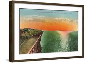 Sunrise and Train on Great Salt Lake, Utah-null-Framed Art Print