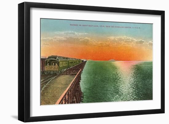 Sunrise and Train on Great Salt Lake, Utah-null-Framed Art Print