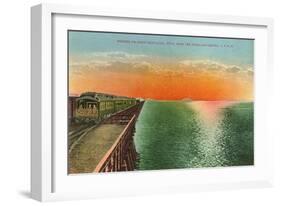 Sunrise and Train on Great Salt Lake, Utah-null-Framed Art Print