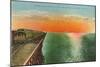 Sunrise and Train on Great Salt Lake, Utah-null-Mounted Art Print