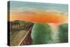 Sunrise and Train on Great Salt Lake, Utah-null-Stretched Canvas