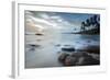 Sunrise at a Secluded Lagoon with Rocks and Palm Trees Framing the View-Charlie-Framed Photographic Print