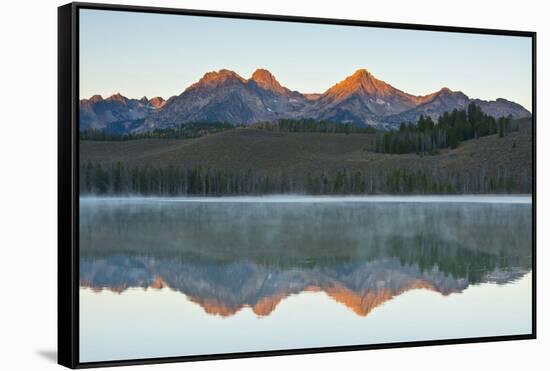 Sunrise at Sawtooth Mts, Little Redfish Lake, Stanley, Idaho-Michel Hersen-Framed Stretched Canvas