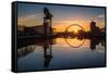 Sunrise at the Clyde Arc (Squinty Bridge), Pacific Quay, Glasgow, Scotland, United Kingdom, Europe-Karen Deakin-Framed Stretched Canvas