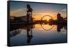 Sunrise at the Clyde Arc (Squinty Bridge), Pacific Quay, Glasgow, Scotland, United Kingdom, Europe-Karen Deakin-Framed Stretched Canvas