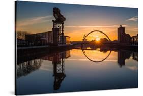 Sunrise at the Clyde Arc (Squinty Bridge), Pacific Quay, Glasgow, Scotland, United Kingdom, Europe-Karen Deakin-Stretched Canvas