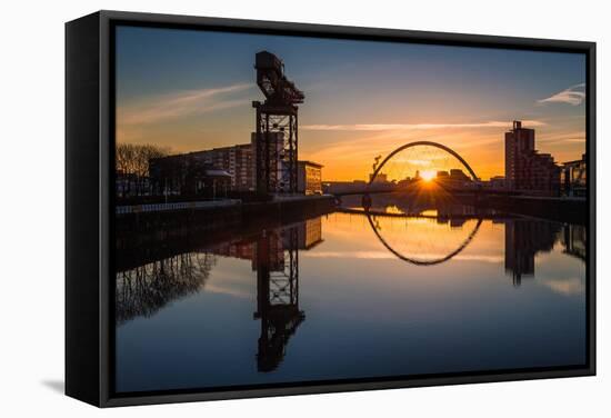 Sunrise at the Clyde Arc (Squinty Bridge), Pacific Quay, Glasgow, Scotland, United Kingdom, Europe-Karen Deakin-Framed Stretched Canvas