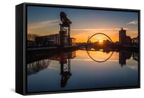 Sunrise at the Clyde Arc (Squinty Bridge), Pacific Quay, Glasgow, Scotland, United Kingdom, Europe-Karen Deakin-Framed Stretched Canvas