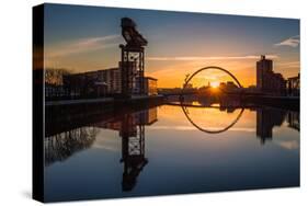 Sunrise at the Clyde Arc (Squinty Bridge), Pacific Quay, Glasgow, Scotland, United Kingdom, Europe-Karen Deakin-Stretched Canvas