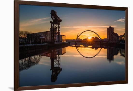 Sunrise at the Clyde Arc (Squinty Bridge), Pacific Quay, Glasgow, Scotland, United Kingdom, Europe-Karen Deakin-Framed Photographic Print