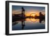 Sunrise at the Clyde Arc (Squinty Bridge), Pacific Quay, Glasgow, Scotland, United Kingdom, Europe-Karen Deakin-Framed Photographic Print