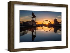 Sunrise at the Clyde Arc (Squinty Bridge), Pacific Quay, Glasgow, Scotland, United Kingdom, Europe-Karen Deakin-Framed Photographic Print