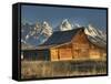 Sunrise at the Mormon Row Barn in Wyoming's Grand Teton National Park-Kyle Hammons-Framed Stretched Canvas