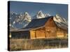 Sunrise at the Mormon Row Barn in Wyoming's Grand Teton National Park-Kyle Hammons-Stretched Canvas