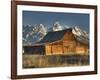 Sunrise at the Mormon Row Barn in Wyoming's Grand Teton National Park-Kyle Hammons-Framed Photographic Print