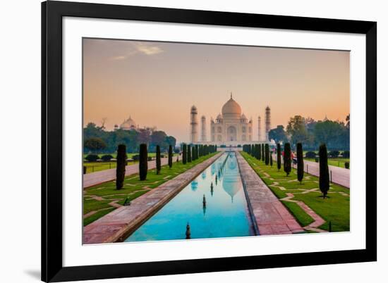 Sunrise at the Taj Mahal, UNESCO World Heritage Site, Agra, Uttar Pradesh, India, Asia-Laura Grier-Framed Photographic Print
