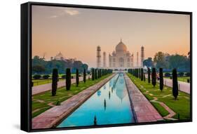 Sunrise at the Taj Mahal, UNESCO World Heritage Site, Agra, Uttar Pradesh, India, Asia-Laura Grier-Framed Stretched Canvas