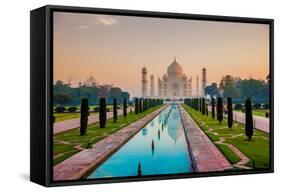 Sunrise at the Taj Mahal, UNESCO World Heritage Site, Agra, Uttar Pradesh, India, Asia-Laura Grier-Framed Stretched Canvas