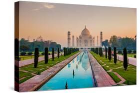 Sunrise at the Taj Mahal, UNESCO World Heritage Site, Agra, Uttar Pradesh, India, Asia-Laura Grier-Stretched Canvas