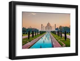 Sunrise at the Taj Mahal, UNESCO World Heritage Site, Agra, Uttar Pradesh, India, Asia-Laura Grier-Framed Photographic Print