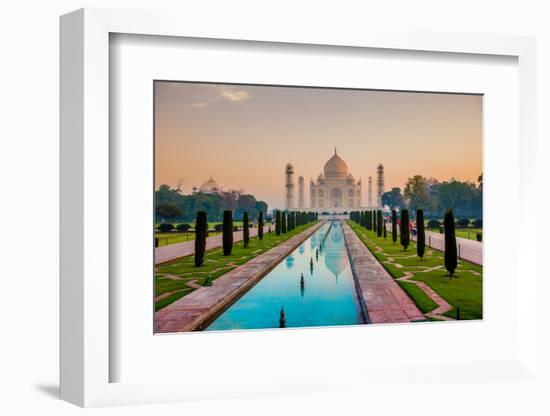 Sunrise at the Taj Mahal, UNESCO World Heritage Site, Agra, Uttar Pradesh, India, Asia-Laura Grier-Framed Photographic Print
