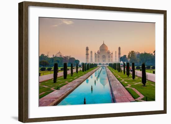 Sunrise at the Taj Mahal, UNESCO World Heritage Site, Agra, Uttar Pradesh, India, Asia-Laura Grier-Framed Photographic Print