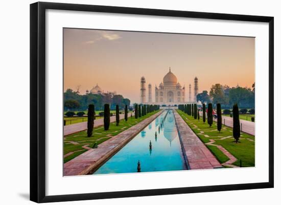 Sunrise at the Taj Mahal, UNESCO World Heritage Site, Agra, Uttar Pradesh, India, Asia-Laura Grier-Framed Photographic Print