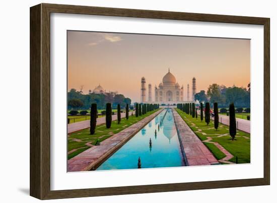 Sunrise at the Taj Mahal, UNESCO World Heritage Site, Agra, Uttar Pradesh, India, Asia-Laura Grier-Framed Photographic Print