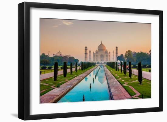 Sunrise at the Taj Mahal, UNESCO World Heritage Site, Agra, Uttar Pradesh, India, Asia-Laura Grier-Framed Photographic Print