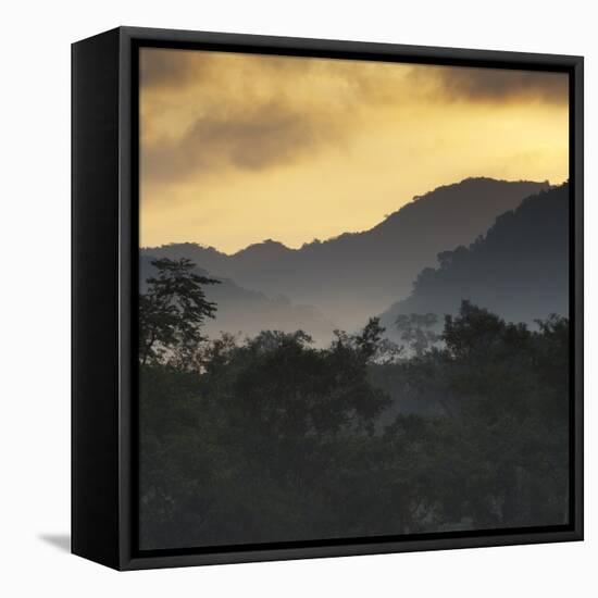 Sunrise at Ubatuba with Mountains in the Background-Alex Saberi-Framed Stretched Canvas