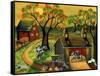 Sunrise Autumn Cow and Sheep Barnyard-Cheryl Bartley-Framed Stretched Canvas