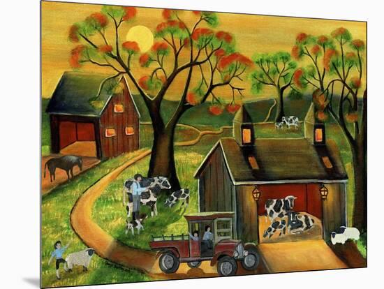 Sunrise Autumn Cow and Sheep Barnyard-Cheryl Bartley-Mounted Giclee Print