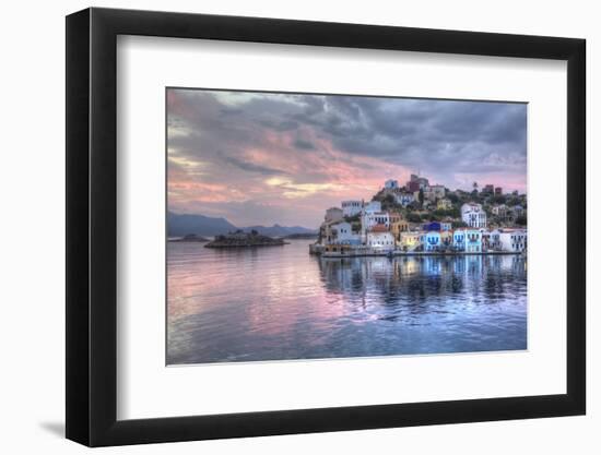 Sunrise, buildings at Harbour Entrance, Kastellorizo (Megisti) Island, Dodecanese Group-Richard Maschmeyer-Framed Photographic Print