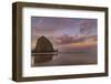 Sunrise clouds over Haystack Rock in Cannon Beach, Oregon, USA-Chuck Haney-Framed Photographic Print